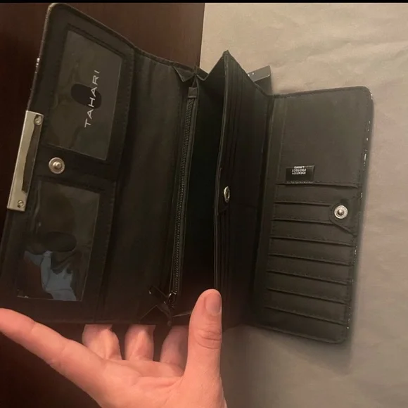 Tahari Black With Pink And Blue  Eiffel Tower Logos Wallet - Picture 3 of 6